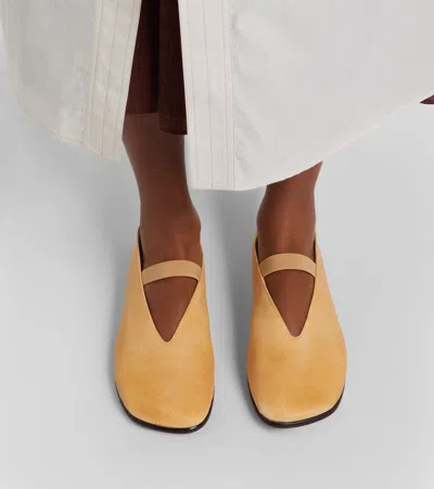 Lemaire Leather Glove Ballerinas Pointed Toe Strap In Neutral