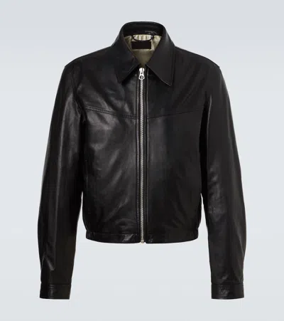 Lemaire Leather Blouson Biker Jacket In Black
