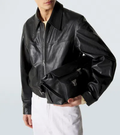Lemaire Leather Blouson Biker Jacket In Black