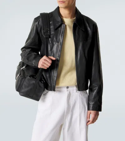Lemaire Leather Blouson Biker Jacket In Black