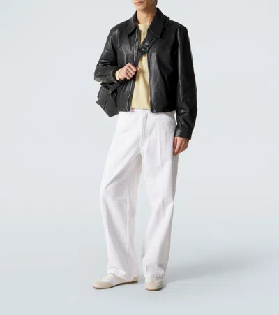 Lemaire Leather Blouson Biker Jacket In Black
