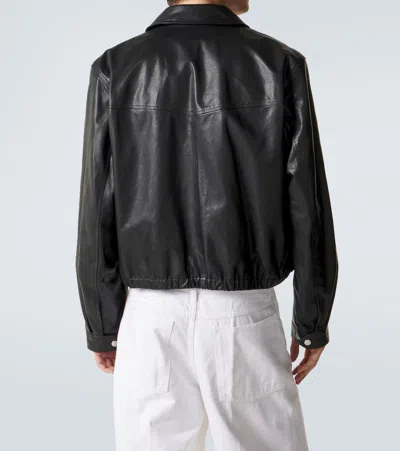 Lemaire Leather Blouson Biker Jacket In Black