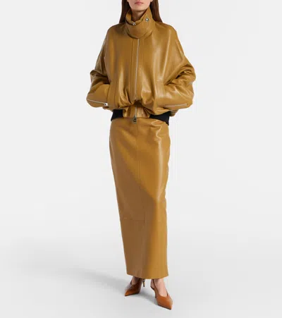 Khaite Bella 55 18kt Gold-plated Leather Slingback Pumps In Brown