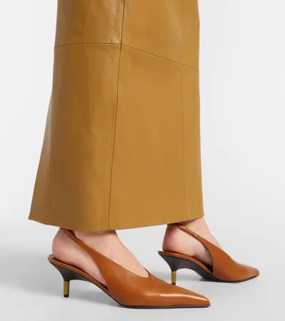 Khaite Bella 55 18kt Gold-plated Leather Slingback Pumps In Brown