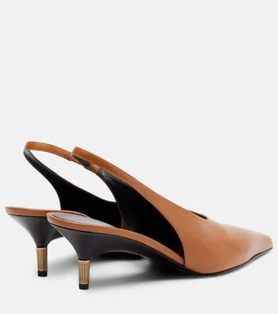 Khaite Bella 55 18kt Gold-plated Leather Slingback Pumps In Brown