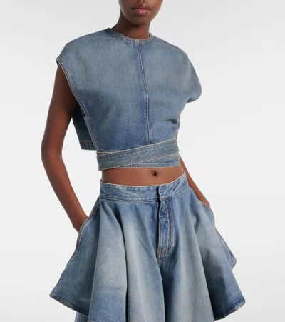 Alaïa Alaia Faded Blue Cotton Belted Top In Blue
