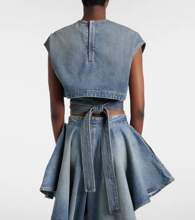 Alaïa Alaia Faded Blue Cotton Belted Top In Blue