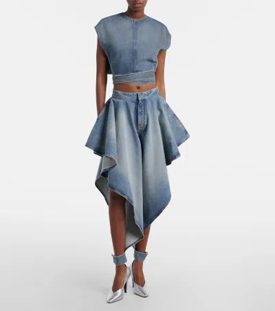 Alaïa Alaia Faded Blue Cotton Belted Top In Blue