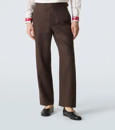 Bode Linen Straight Pants In Brown