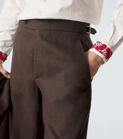 Bode Linen Straight Pants In Brown