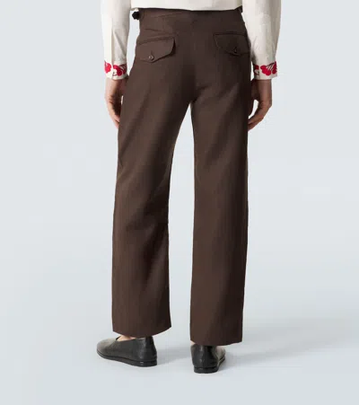 Bode Linen Straight Pants In Brown
