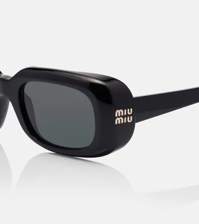 Miu Miu Logo Rectangular Sunglasses In White