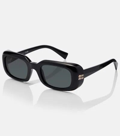 Miu Miu Logo Rectangular Sunglasses In White