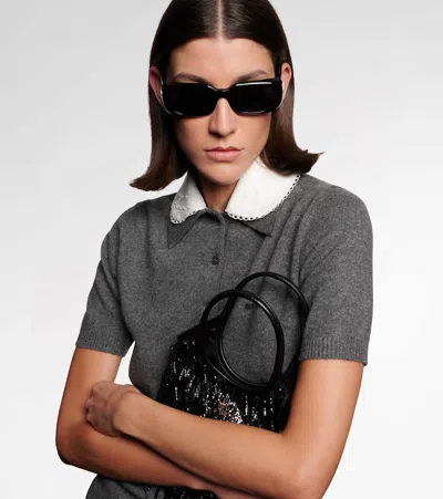 Miu Miu Logo Rectangular Sunglasses In White