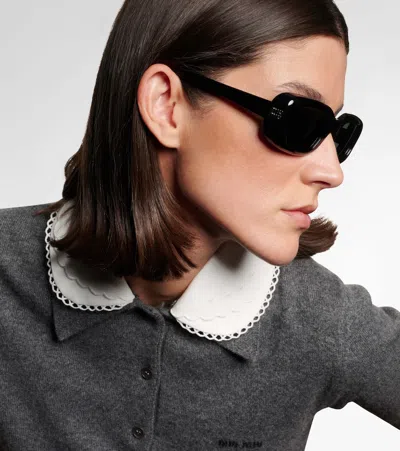 Miu Miu Logo Rectangular Sunglasses In White
