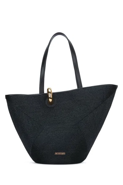 Jacquemus Large Tote Bag Gold Tone Hardware Top Handles In Black