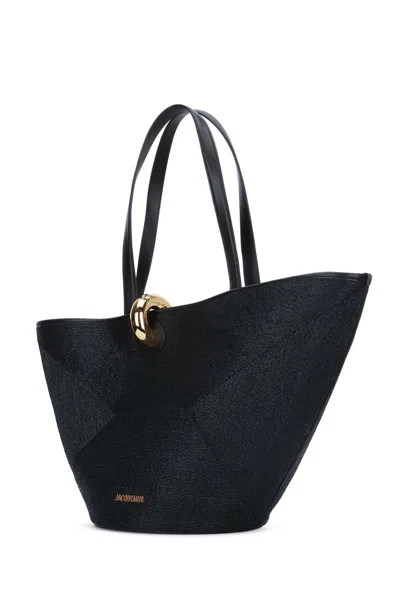 Jacquemus Large Tote Bag Gold Tone Hardware Top Handles In Black