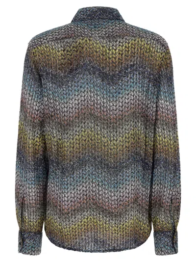 Missoni Sequin-embellished Zigzag Metallic-knit Shirt In Blue