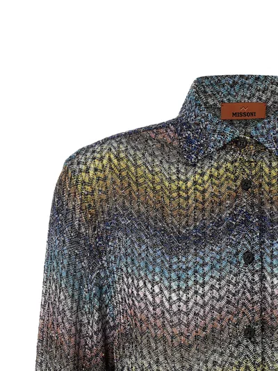 Missoni Sequin-embellished Zigzag Metallic-knit Shirt In Blue