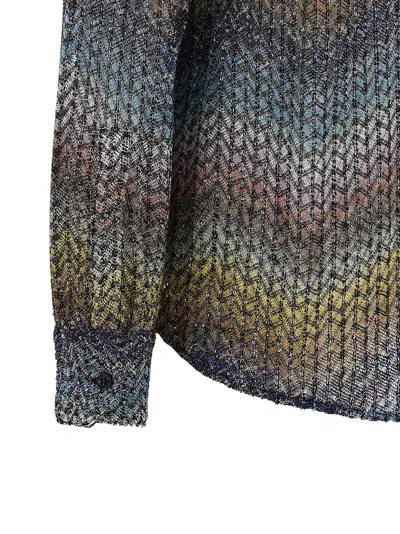 Missoni Sequin-embellished Zigzag Metallic-knit Shirt In Blue