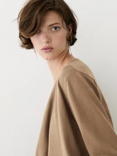 Massimo Dutti Pull Drapé En Maille De Coton In Brown