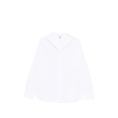 Totême Cotton Shirt Long Sleeves Curved Hem In White