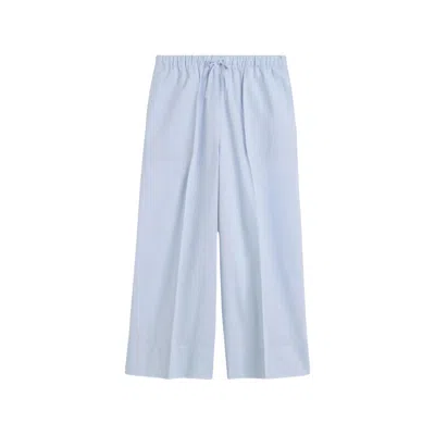 Totême Womens Sky Logo-embroidered Wide-leg Cotton And Linen Trousers In Blue