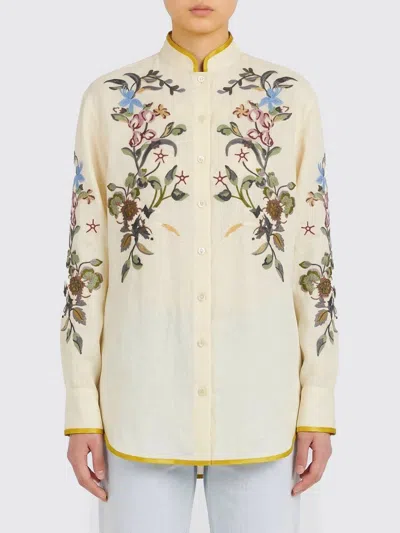 Valentino Garavani Floral Embroidery Shirt Shirt And Blouse Beige In Brown