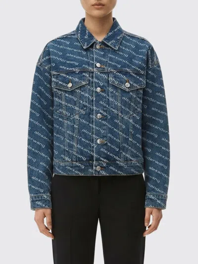 Alexander Wang Game Jacket W Logo Print Clear Bead Hotfix In Blue