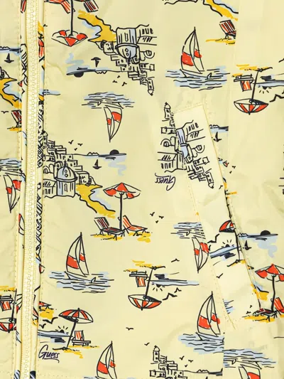Guess Patterned Hooded Jacket In Yellow