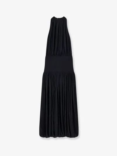 Totême Black Fluid Viscose Gathered Midi Dress In Burgundy