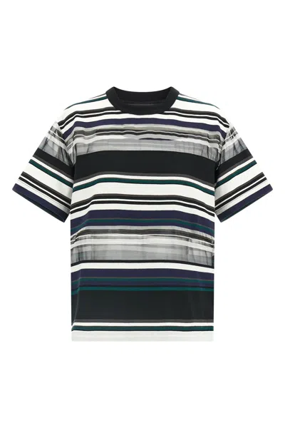 Sacai Striped Organza Insert Cotton T-shirt In Multi