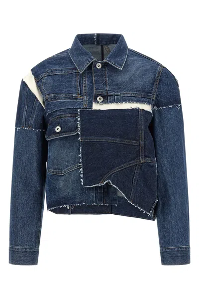 Sacai Patchwork-design Denim Jacket In Blue