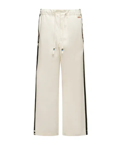 Marni Contrast Stripe Cotton Wide Leg Track Pants In White
