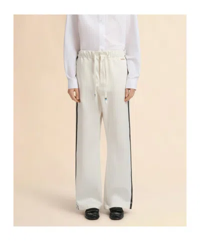 Marni Contrast Stripe Cotton Wide Leg Track Pants In White