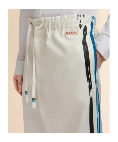 Marni Contrast Stripe Cotton Wide Leg Track Pants In White