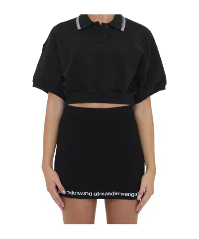 Alexander Wang Women Cropped Cotton Polo Shirt In Black