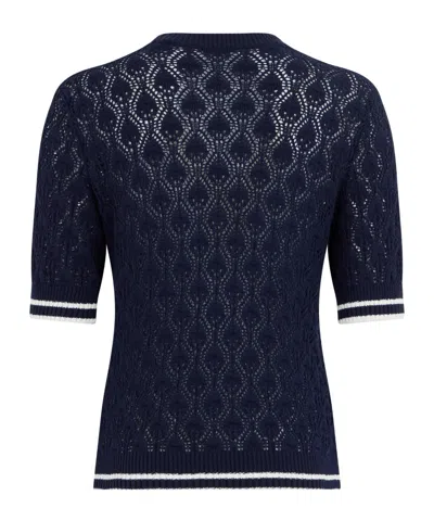 Frame The Rookie Open Stitch Short Sleeve Sweater In Blue