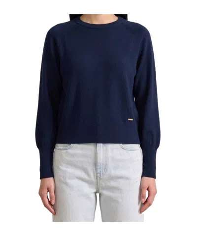 Woolrich Cotton Modal Sweater Long Sleeves Crew Neck In Blue