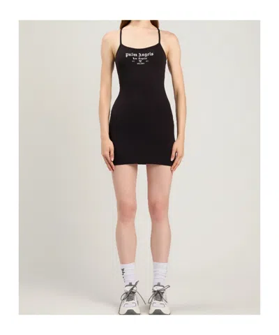 Palm Angels Women Black Logo Scoop Neck Mini Dress, Xs Luxury Dresses For Women Darveys