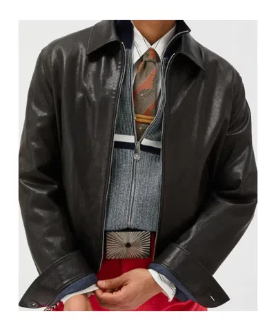 Versace Leather Blouson In Black