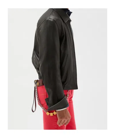 Versace Leather Blouson In Black