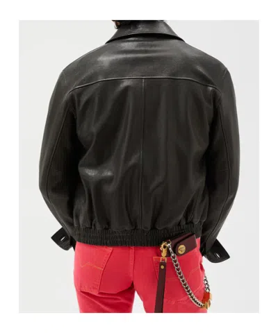 Versace Leather Blouson In Black