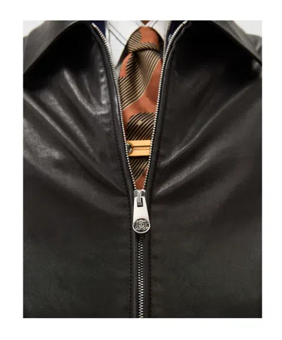 Versace Leather Blouson In Black