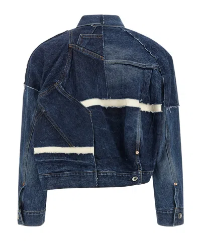 Sacai Patchwork-design Denim Jacket In Blue