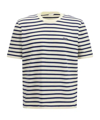 Prada Cotton Crew Neck Striped Logo T-shirt In White