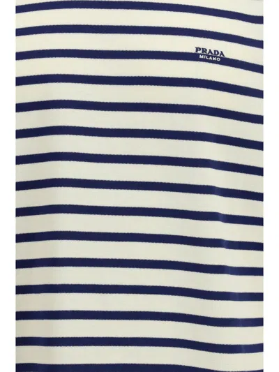 Prada Cotton Crew Neck Striped Logo T-shirt In White