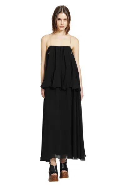 Chloé Long Sleeveless Dress In Silk Georgette In Black