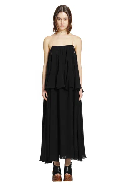 Chloé Long Sleeveless Dress In Silk Georgette In Black