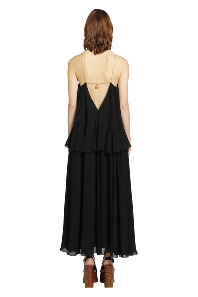Chloé Long Sleeveless Dress In Silk Georgette In Black